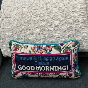 Like New Furbish Good Morning Needlepoint Pillow